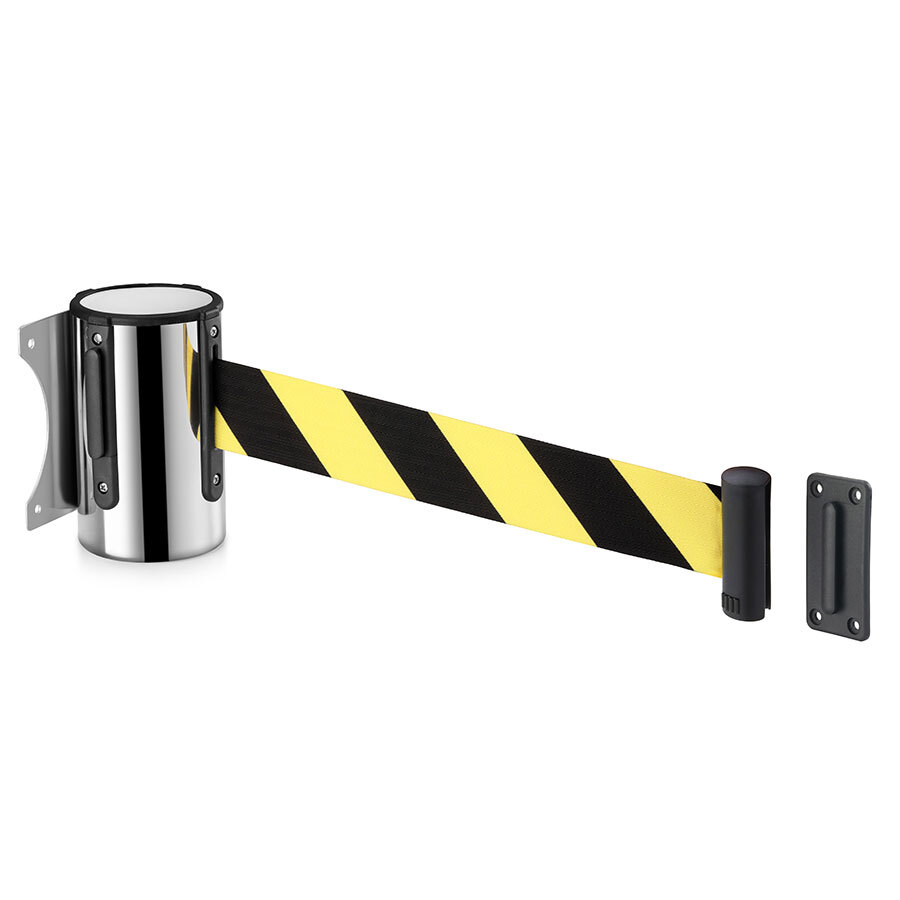 Wall Mounted Blk S/S Retractable Barrier Tape 2m
