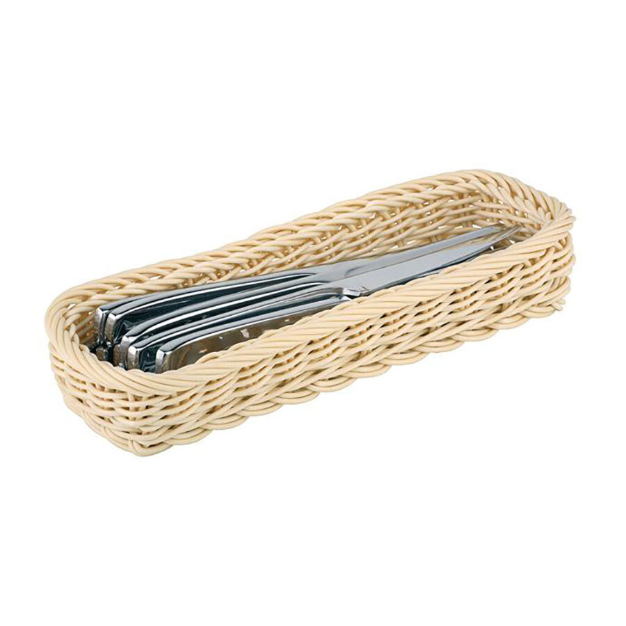 APS Plastic Oblong Rattan Cutlery Basket Light Beige
