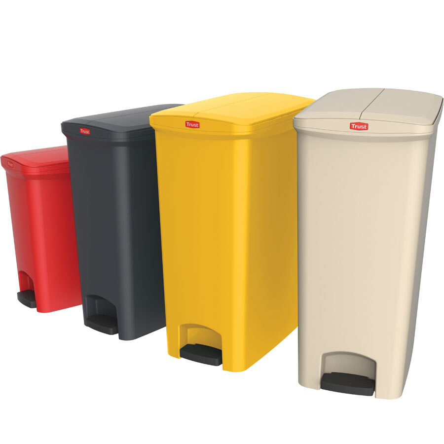 Trust Svelte® Step-On Containers With Side Pedal Red HDPE 30ltr 27.0x49.2x56.0 cm