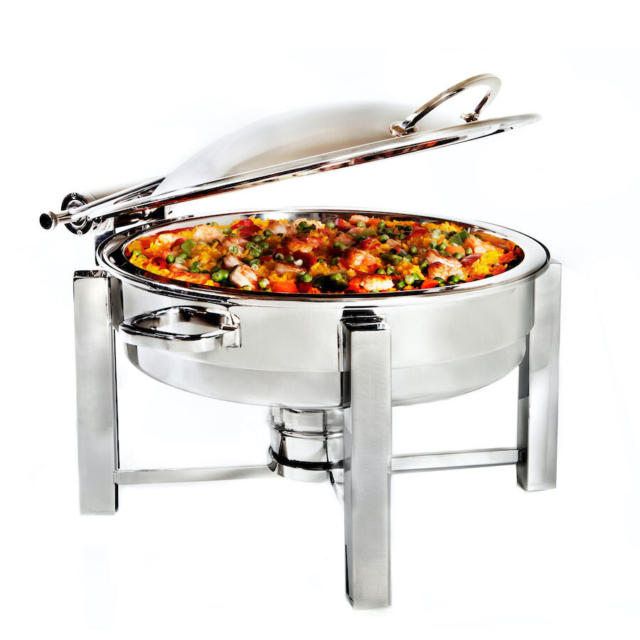 D.W. Haber Tower 18/10 Stainless Steel Round Hinged Glass Lid Chafer 7.5 Litre