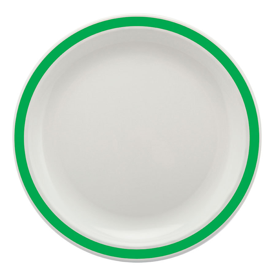 Harfield Duo Polycarbonate White Round Narrow Emerald Green Rim Plate 17cm