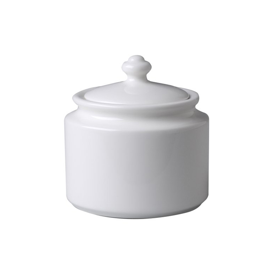 Rak Banquet Vitrified Porcelain White Round Sugar Bowl & Lid 27cl