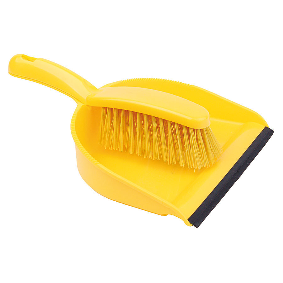 Dustpan And Brush Set Stiff Brush Yellow