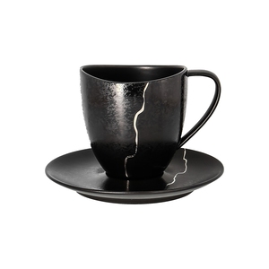 Rak Knitzoo Vitrified Porcelain Dark Grey Breakfast Cup With Silver Stitch 30cl