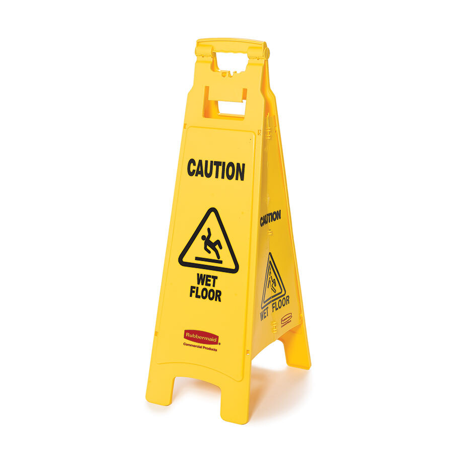 Rubbermaid 4 Sided Multilingual Floor Caution Sign Yellow Polypropylene W40.6 x H96.5 x D30.5cm
