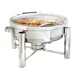 D.W. Haber Tempo 18/10 Stainless Steel Round Hinged Glass Lid Induction Chafer 7.5 Litre