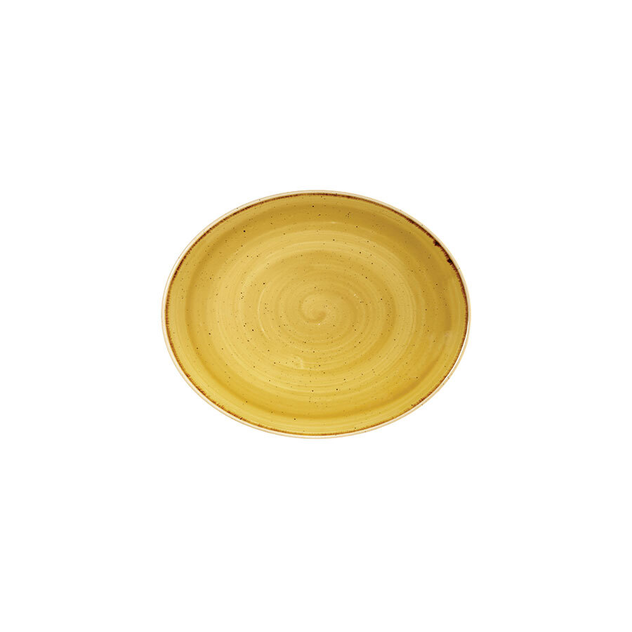 Churchill Stonecast Vitrified Porcelain Mustard Seed Yellow Oval Coupe Plate 19.2x16cm