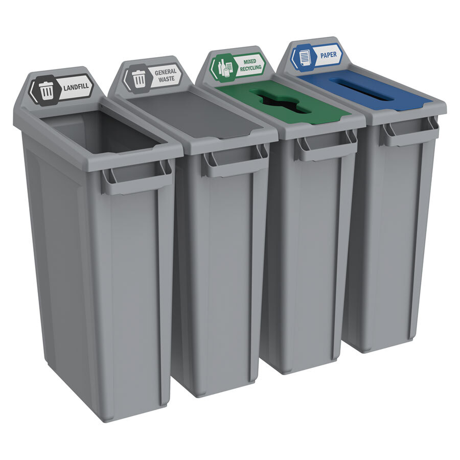 Trust Recycling Station 4 Stream Landfill/General/Mix/Paper  Grey HDPE 87ltr 50.7x109x89.9cm