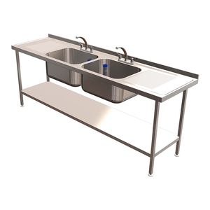 Quick Service Double Bowl Sink - with Double Drainer - 2400 x 650mm