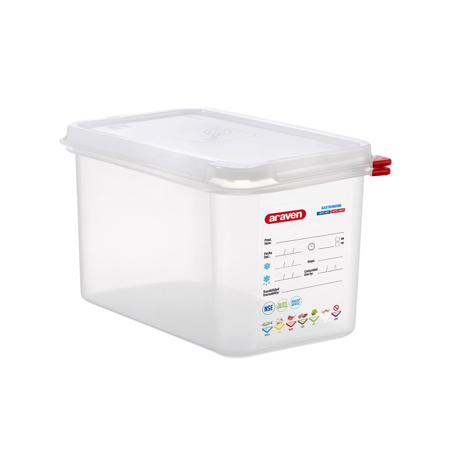 Araven Polypropylene Airtight Container Gastronorm 1/4 4.3ltr With ColourClips and Label