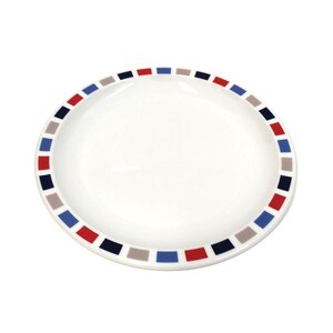 Harfield Duo Polycarbonate White Round Narrow Coloured Rectangles Rim Plate 17cm