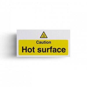 Mileta Warning Sign - Caution Hot Surface Vinyl 100 x 200mm