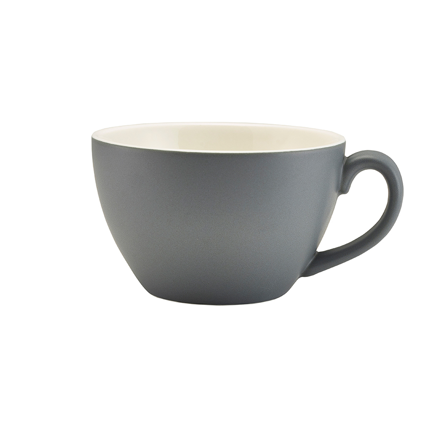 Genware Coloured Beverage Porcelain Matte Grey Bowl Shaped Cup 34cl 12oz
