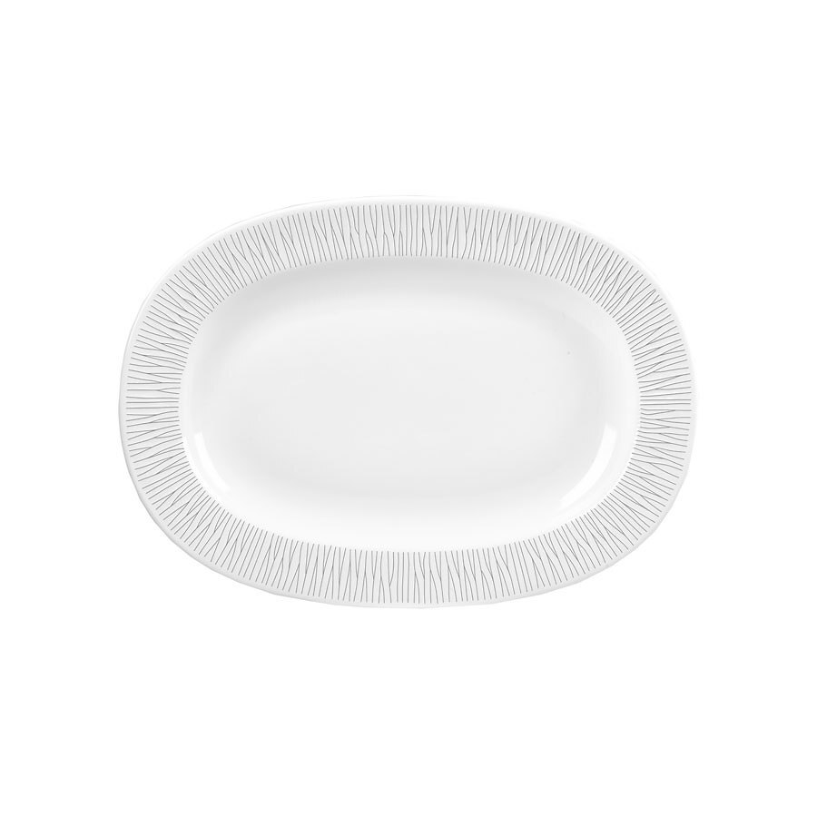 Churchill Bamboo Vitrified Porcelain White Rimmed Oval Dish 33cm 13 Inch