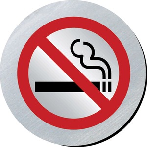 Mileta Safety Sign Rigid Silver Plastic  - No Smoking Symbol 7.5cm Diameter