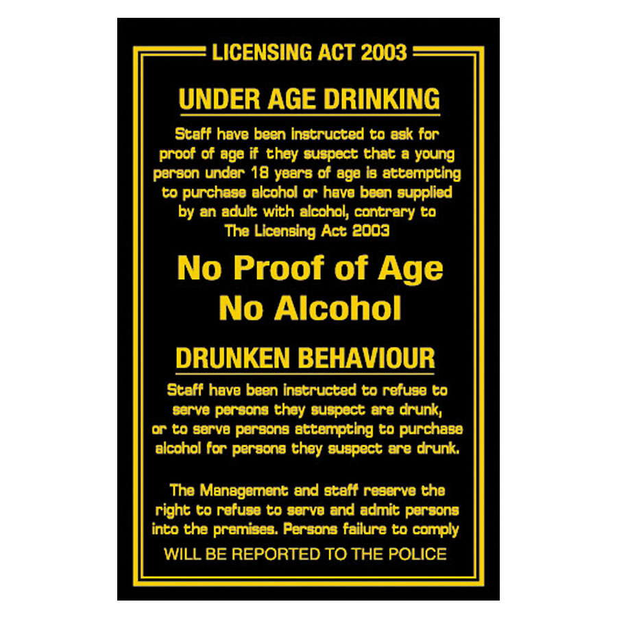 Mileta Black Gloss 26 x 17cm Rectangle Licensing Act 2003 Sign - Under Age Drinking