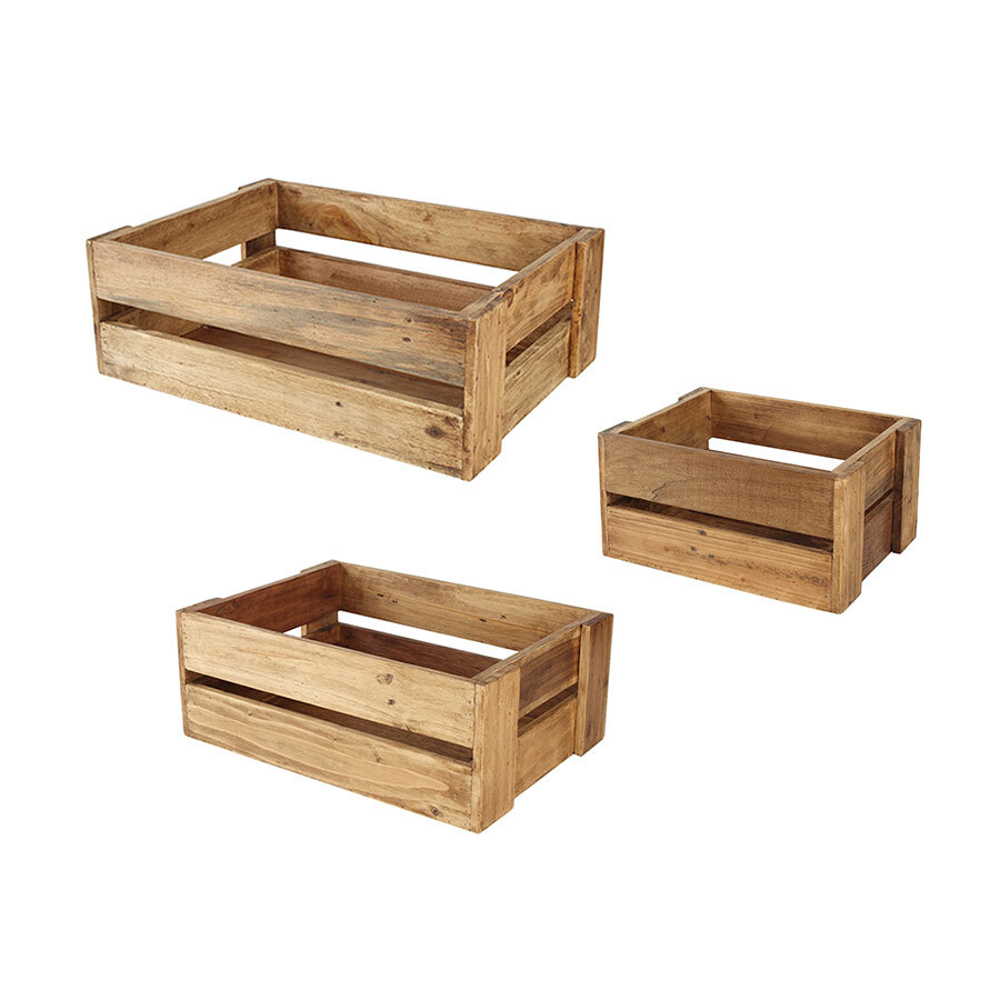 Set Of 3 Rustic Crates In Reclaimed Wood