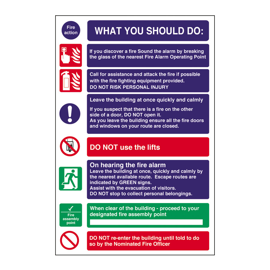 Mileta Safety Sign - Fire Instruction, What To Do Sign 20x30cm