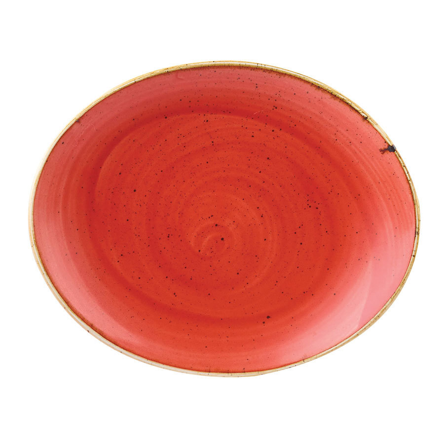 Churchill Stonecast Vitrified Porcelain Berry Red Oval Coupe Plate 19.2x16cm