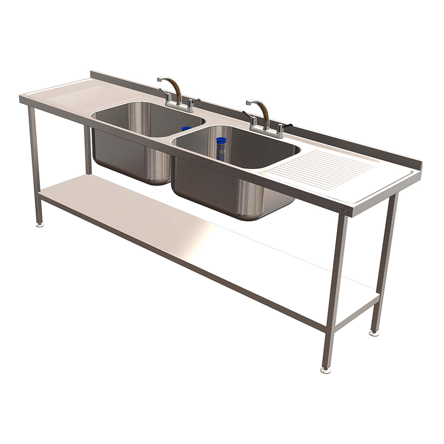 Quick Service Double Bowl Sink - with Double Drainer - 2400 x 600mm
