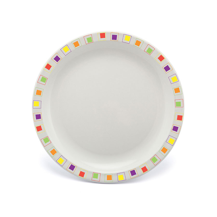 Harfield Duo Polycarbonate White Round Narrow Multi Abstract Rim Plate 23cm