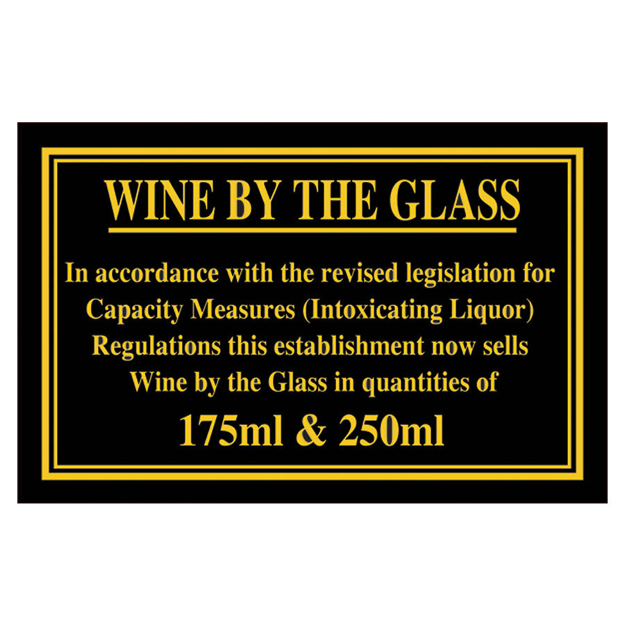 Mileta Black Gloss 17 x 11cm Rectangle Sign - Wine By The Glass 175ml & 250ml
