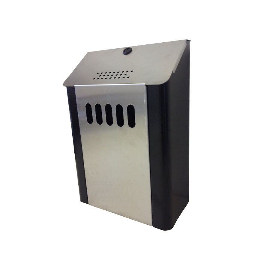 Hallco Wall Mounted Cigarette Bin - Stainless Steel with Black Panels