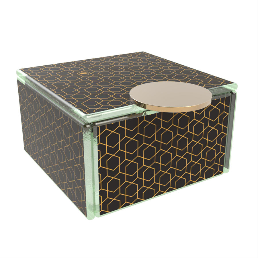 Glass Studio Black&Gold Square Box W/Lid 11 x 11 x 6.5cm