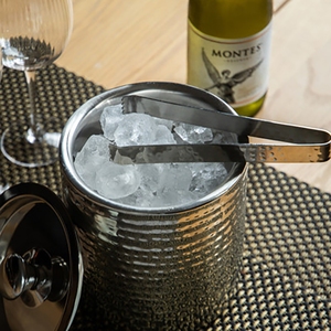 BarCraft Small Round Hammered Stainless Steel Ice Bucket with Lid 16x15.5cm 1.5 Litre