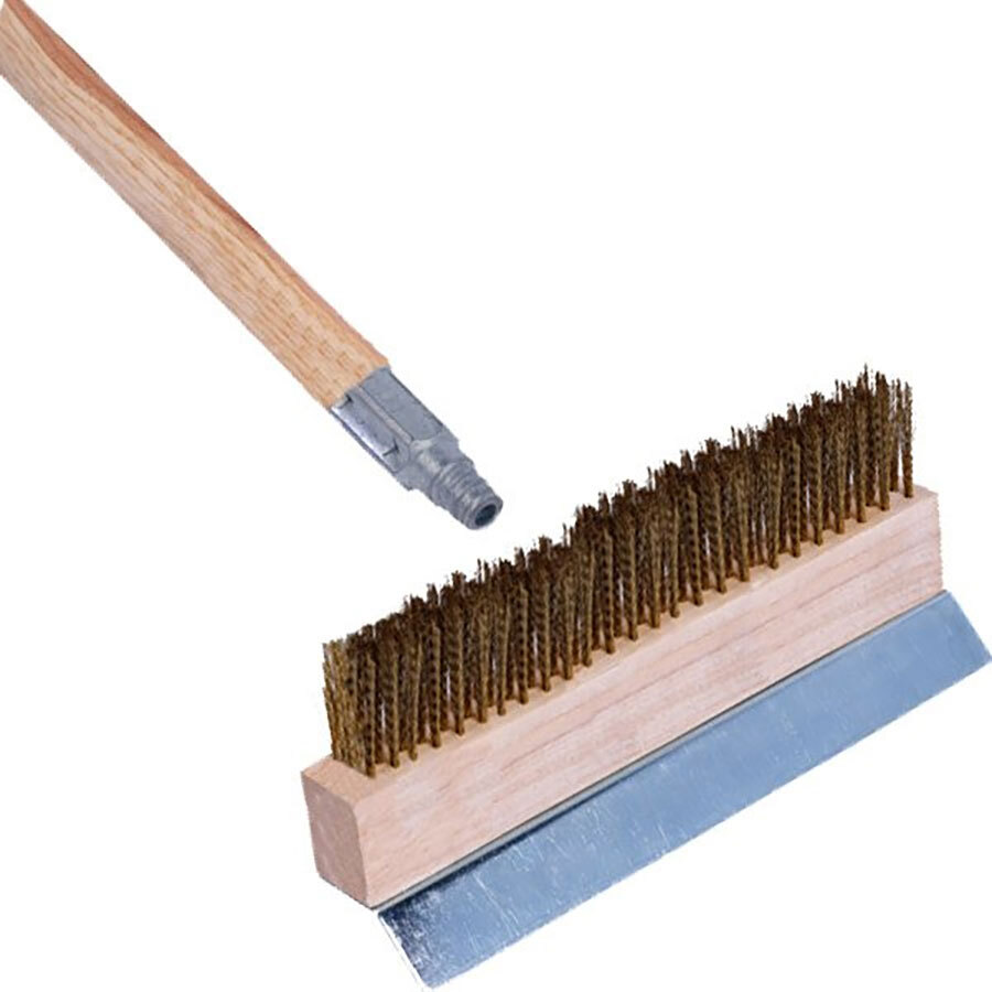 Pizza Oven Brush 40in Long Handle With Brass Bristles Scraper 10in Wide Head