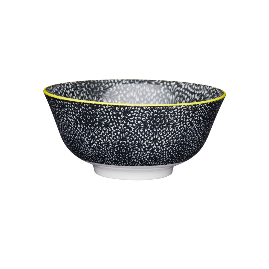 Kitchencraft Ceramic Black & White Floral Round Bowl 15.7cm
