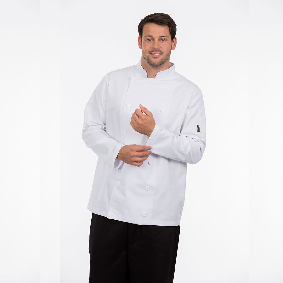 Unisex White Polycotton Long Sleeve Button Chef Jacket