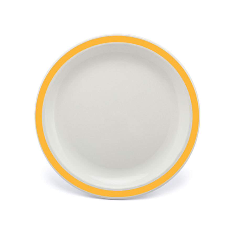Harfield Duo Polycarbonate White Round Narrow Yellow Rim Plate 23cm