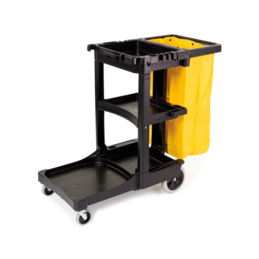 Rubbermaid 3 Tier Janitor Cart Black Polypropylene W55.2 x H97.5 x D116.8cm