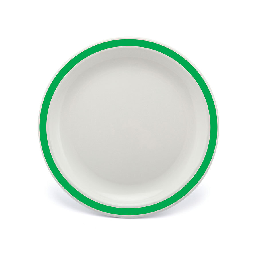 Harfield Duo Polycarbonate White Round Narrow Emerald Green Rim Plate 23cm
