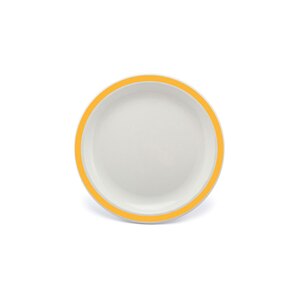 Harfield Duo Polycarbonate White Round Narrow Yellow Rim Plate 17cm