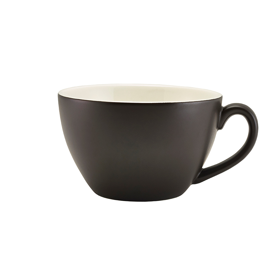 Genware Coloured Beverage Porcelain Matte Black Bowl Shaped Cup 34cl 12oz