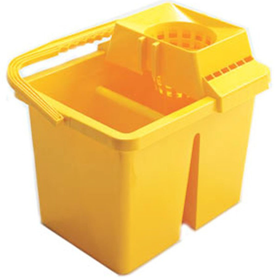 Robert Scott Mop Bucket With Twin Compartments And Central Wringer Yellow Plastic 15ltr