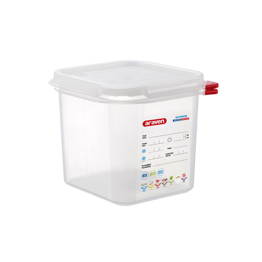 Araven Polypropylene Airtight Container Gastronorm 1/6 2.6ltr With ColourClips and Label
