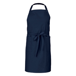 Navy Bib Apron With Snap Fastening Adjustable Neck Strap and Twin Hip Pockets