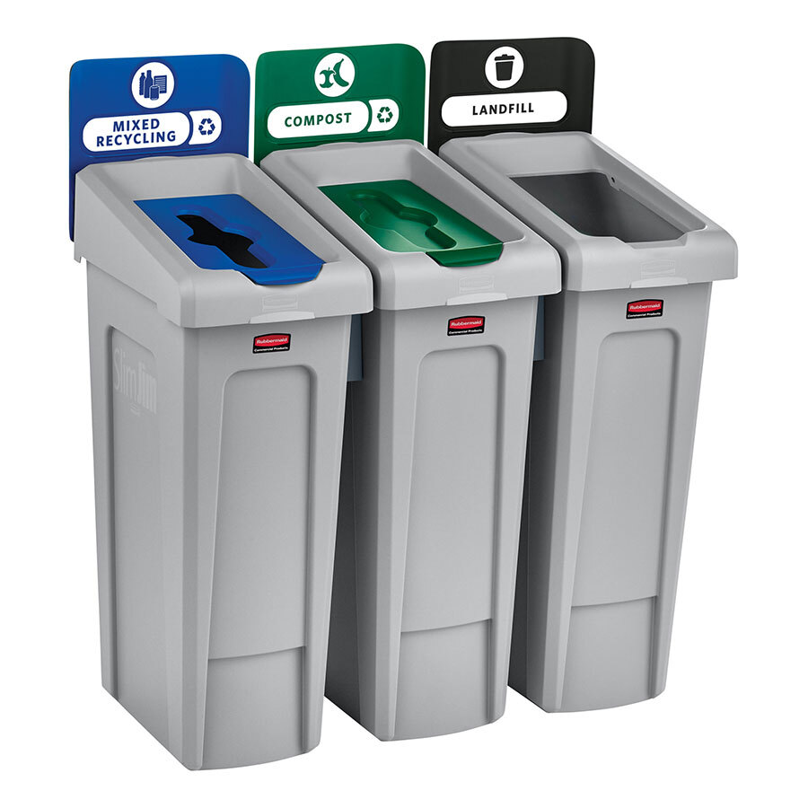 Rubbermaid Slim Jim Recycling Bins 3 Stream Bundle 87ltr Black/Blue/Green