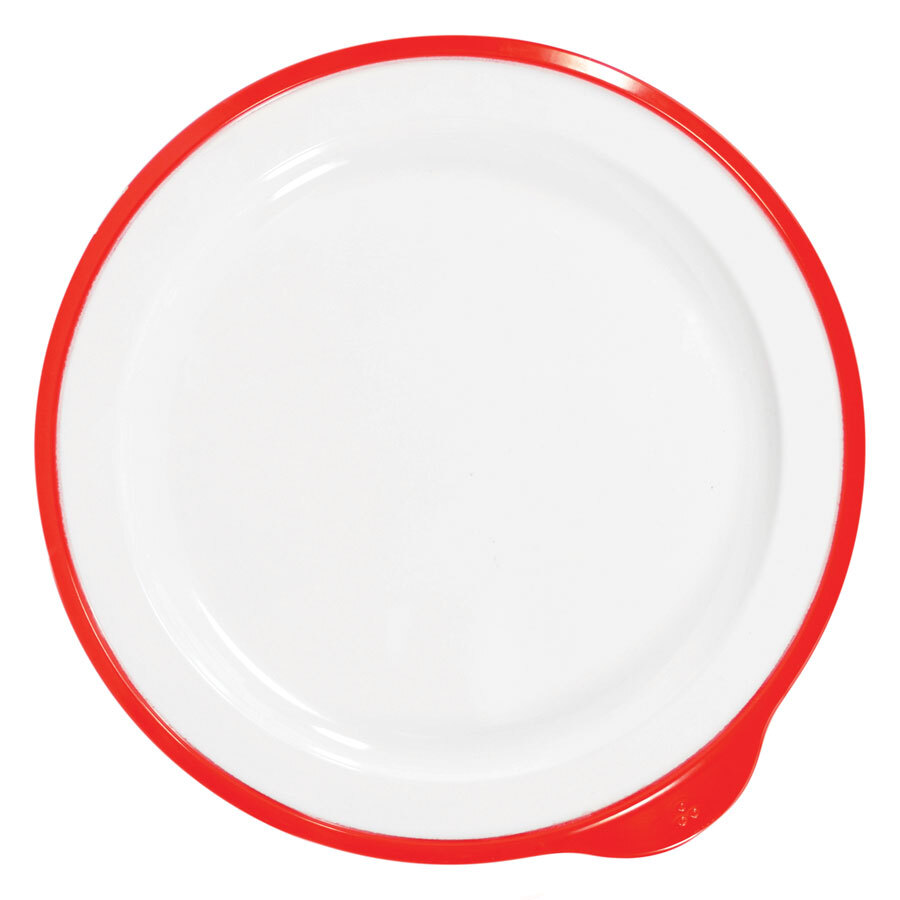 Dalebrook Omni Melamine White Round Large Low Plate With Red Rim 240x230x20mm