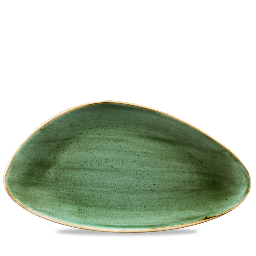 Churchill Stonecast Vitrified Porcelain Samphire Green Triangular Plate 35.5x18.8cm
