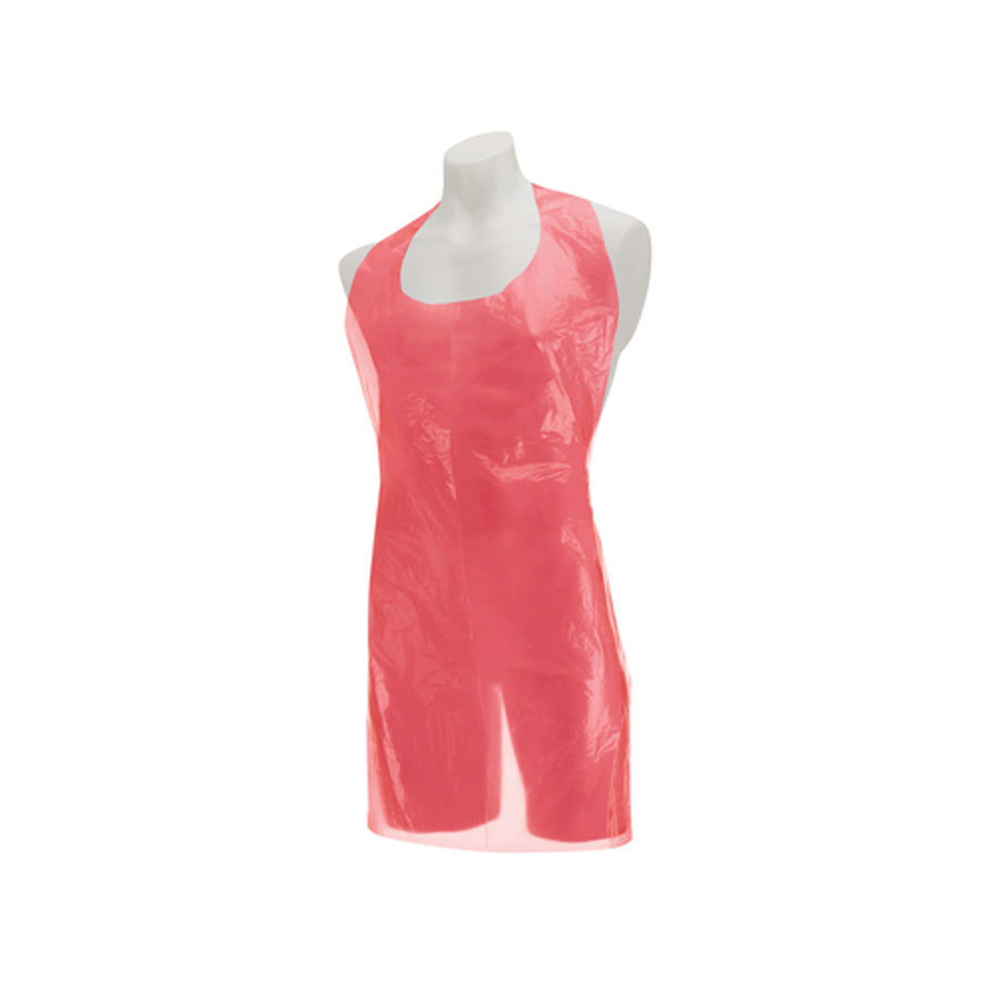 Unisex Disposable Polythene Red Aprons - Roll Of 200