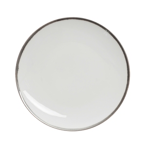 Astera Airain Vitrified Porcelain White Metallic Band Round Coupe Plate 22cm