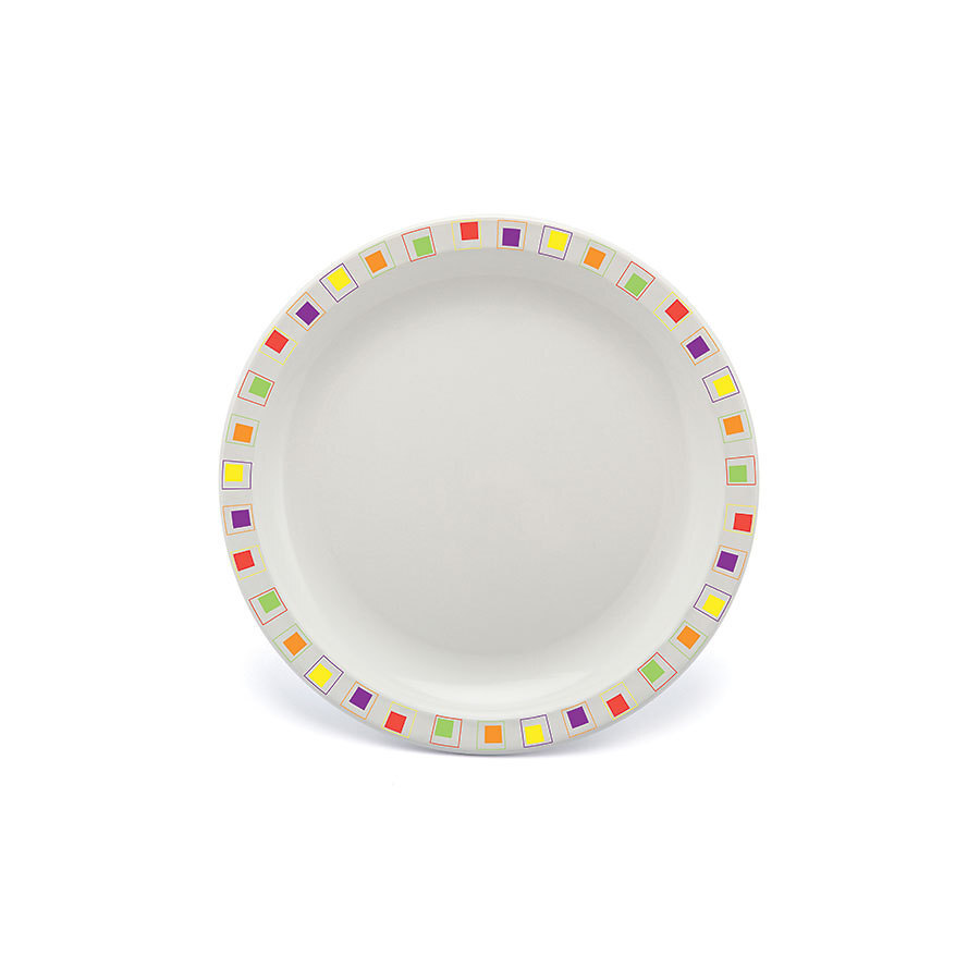 Harfield Duo Polycarbonate White Round Narrow Multi Abstract Rim Plate 17cm