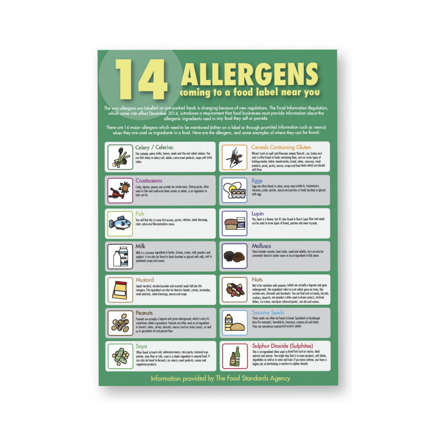 14 Allergens Sticker A3 297 X 420mm