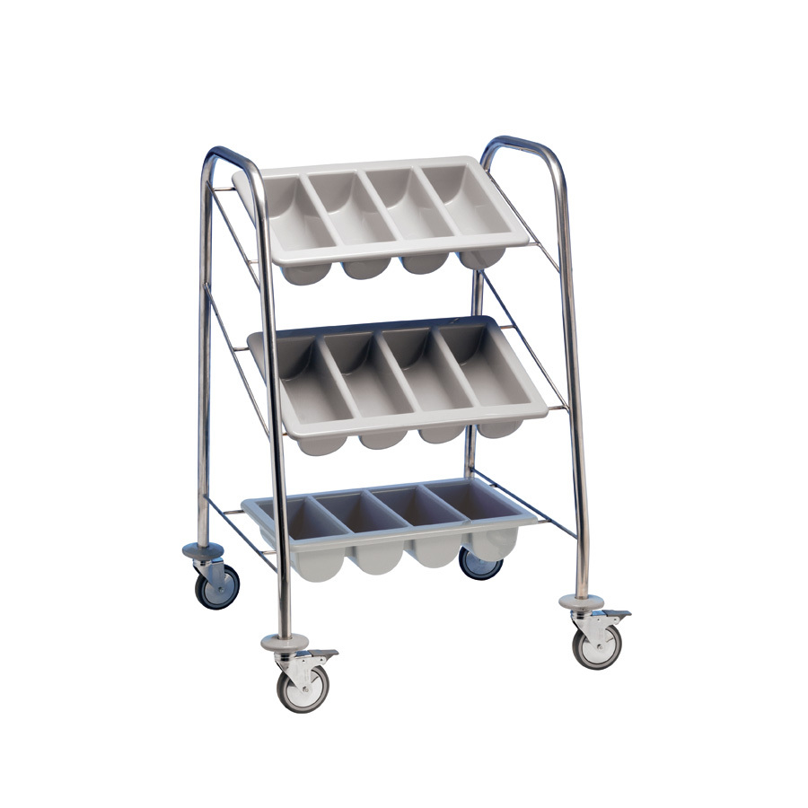 Cutlery Trolley - 3 Containers - Stainless Steel Frame