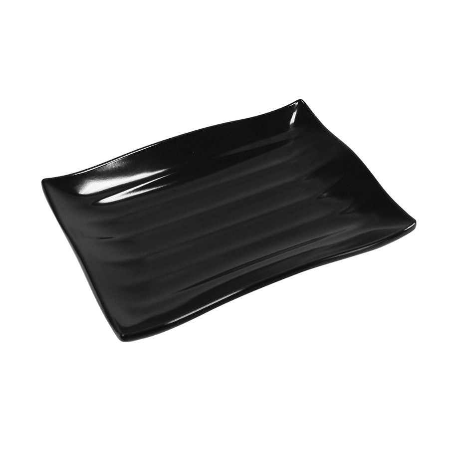 Wavy Platter Black Melamine Oblong 21x15x3cm