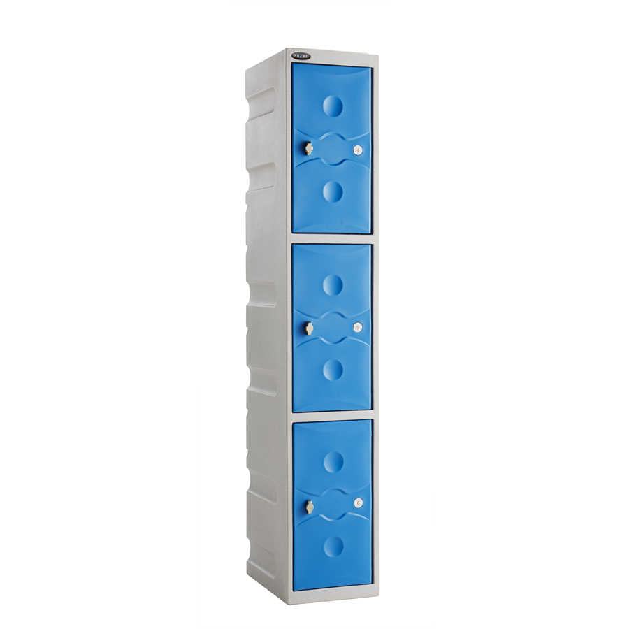 3 Door Plastic Locker Grey with Blue Doors